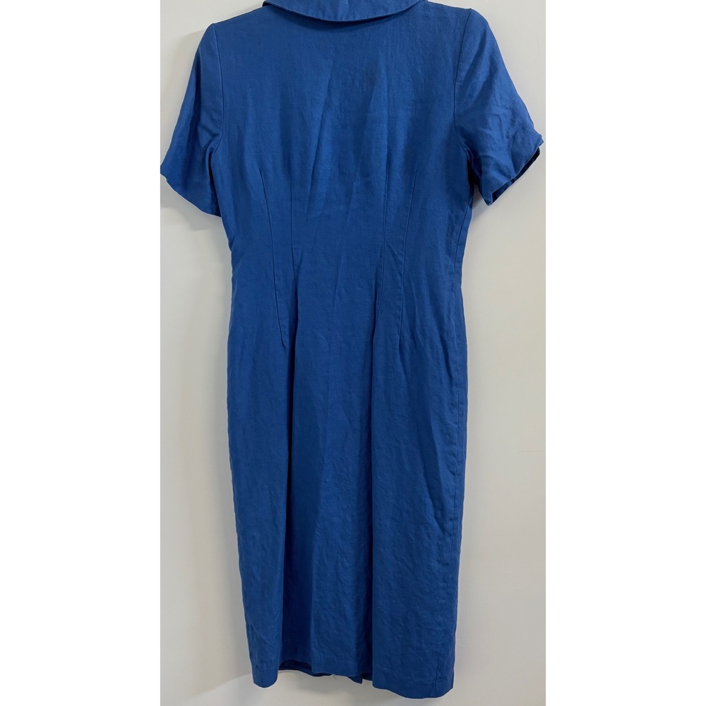 Vintage Althuser Blue 100% Linen Button Front Midi Dress Sheath Made in USA 14 - Picture 2 of 8